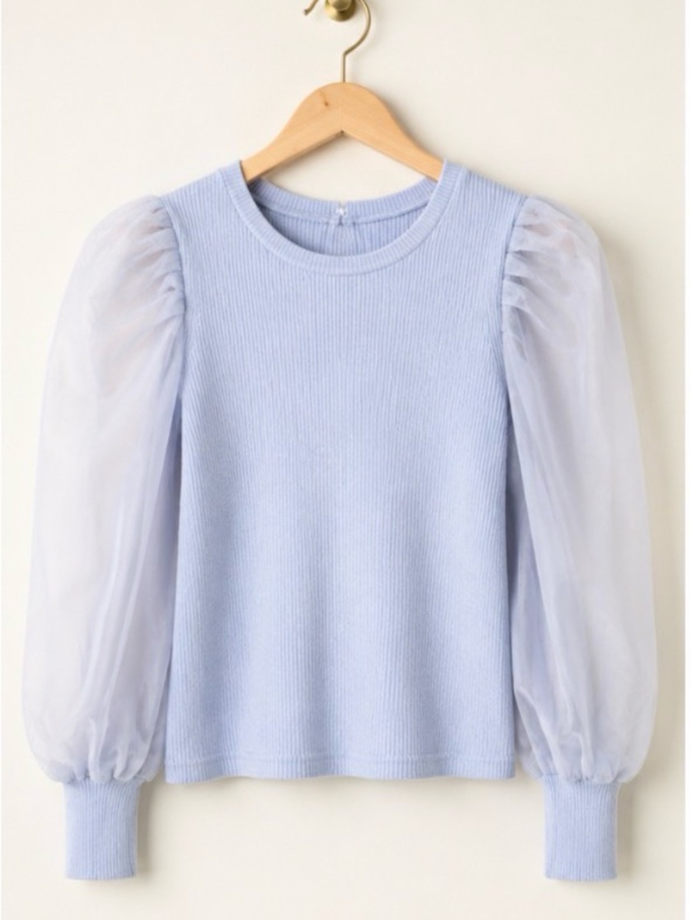 Anthropologie Ribbed Puff Sleeve Top | Coquette Balletcore Sweater Blouse - Picture 3 of 4